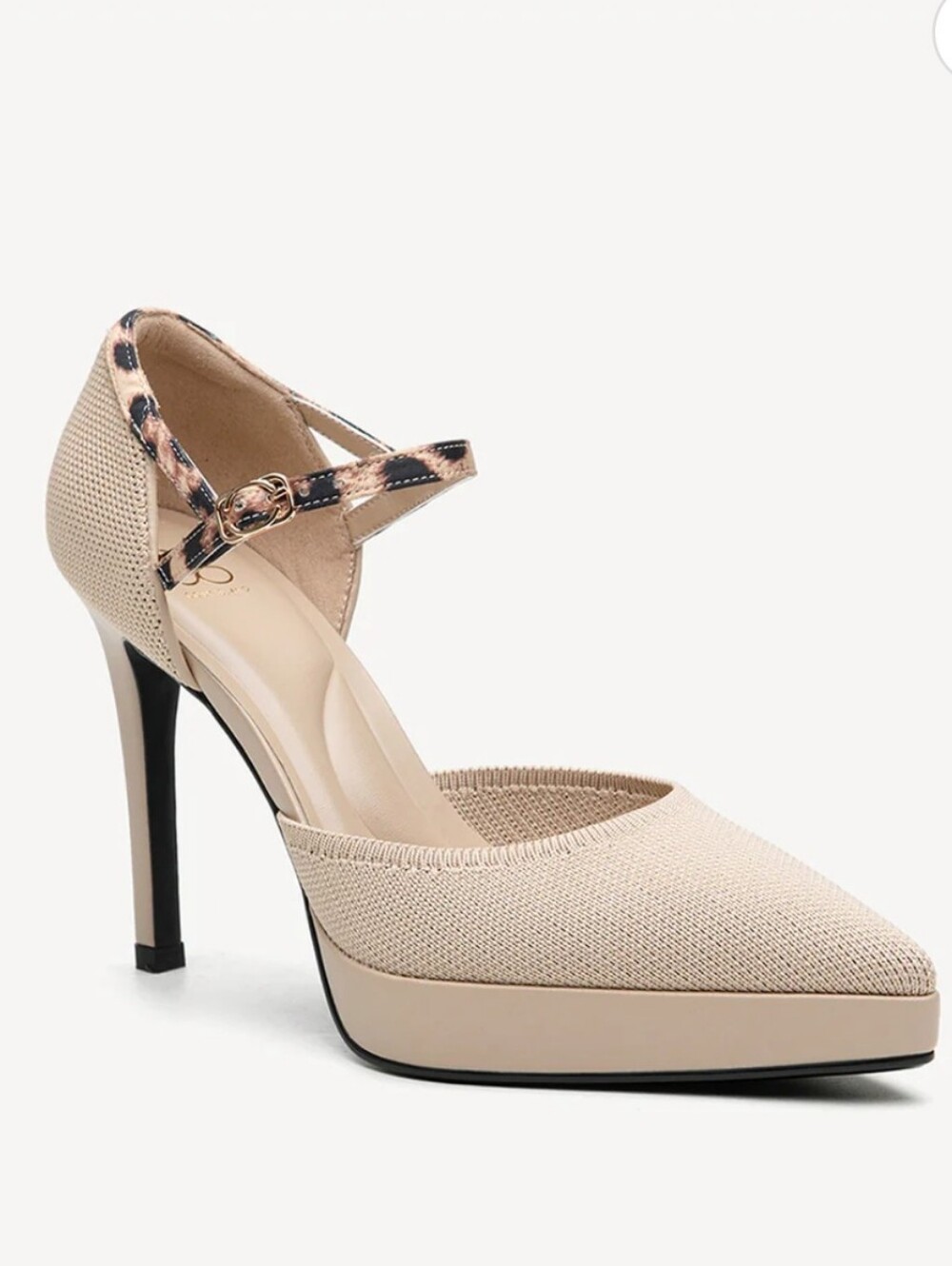 Spotlight Strapped Stiletto Pump in Beige with Leopard Strap